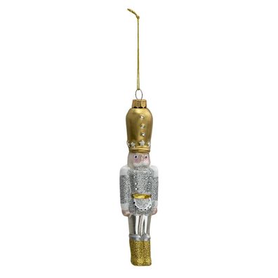 Clayre & Eef Weihnachtsanhänger Nussknacker 17 cm Goldfarbig Weiß Glas
