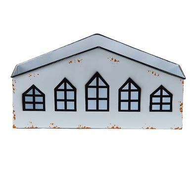 Clayre & Eef Teelichthalter Haus 36x12x18 cm Weiß Metall (Gr. 36x12x18 cm)