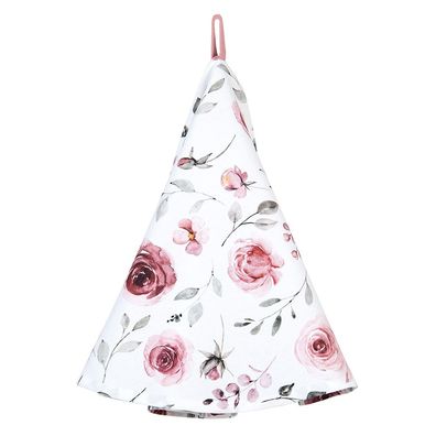 Clayre & Eef Geschirrtuch Ø 80 cm Weiß Rosa Baumwolle Rund Rosen (Gr. Ø 80 cm)