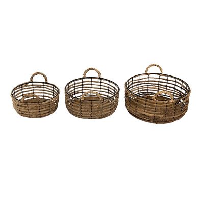 Clayre & Eef Aufbewahrungskorb 3er Set Ø 39 Ø 34 Ø 29 cm Braun Rattan Eisen