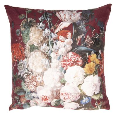 Clayre & Eef Kissenbezug 45x45 cm Rot Polyester Quadrat Blumen (Gr. 45x45 cm)