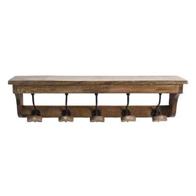 Clayre & Eef Wandgarderobe 5 Haken 70x17x17 cm Braun Holz Eisen (Gr. 70x17x17 cm)