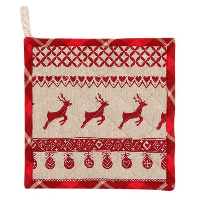 Clayre & Eef Topflappen 20x20 cm Rot Beige Baumwolle Quadrat Weihnachten