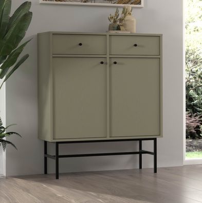 FURNIX Kommode Tonkin Sideboard mit zwei Schubladen und Gestellbeine Grün