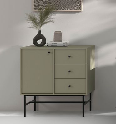 FURNIX Kommode Tonkin 814 Sideboard mit drei Schubladen und Gestellbeine Grün