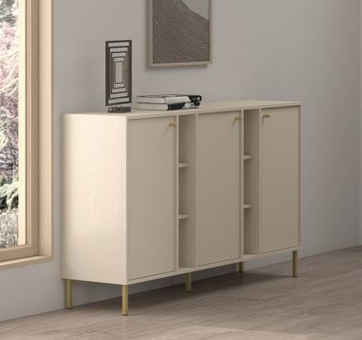 FURNIX Kommode Tonkin 823 Sideboard mit drei Türen und Metallbeine Beige