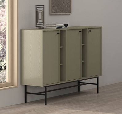 FURNIX Kommode Tonkin 823 Sideboard mit drei Türen und Gestellbeine Grün