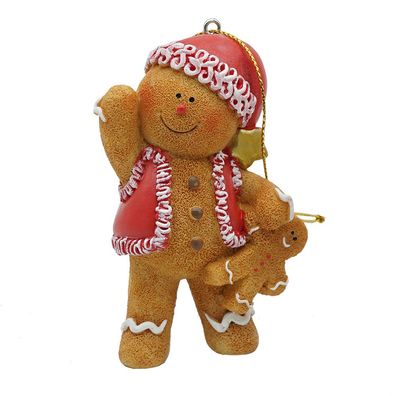 Clayre & Eef Weihnachtsanhänger Pfefferkuchenmann 6x4x9 cm Braun Polyresin
