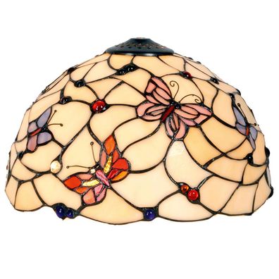 LumiLamp Lampenschirm Tiffany Ø 30x20 cm Beige Rosa Glas Schmetterling