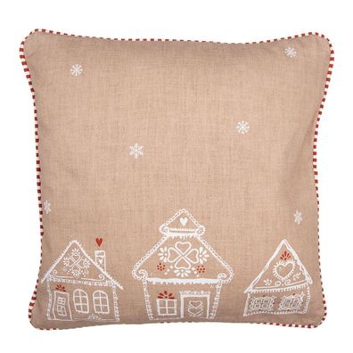 Clayre & Eef Kissenbezug 40x40 cm Braun Baumwolle Lebkuchenhaus (Gr. 40x40 cm)