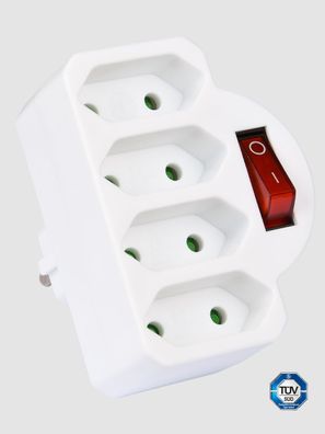 Heitech 4-Wege-Steckdosenadapter mit Schalter – Mehrfachsteckdose mit Kindersicher