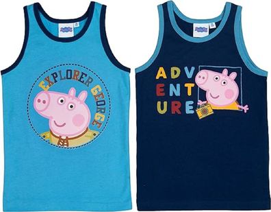 Peppa Wutz Unterhemd für Jungen Kinder Tank Top Hemdchen Unterwäsche Blau (2er Pack)