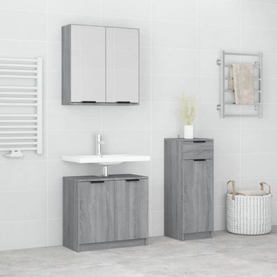 vidaXL 3-tlg. Badmöbel-Set Grau Sonoma Holzwerkstoff