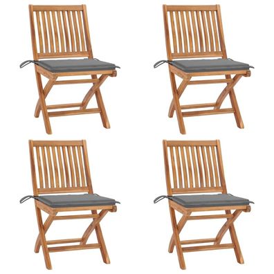 vidaXL Klappbare Gartenstühle mit Kissen 4 Stk. Massivholz Teak