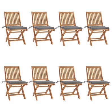 vidaXL Klappbare Gartenstühle mit Kissen 8 Stk. Massivholz Teak