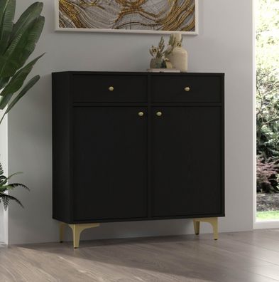 FURNIX Kommode Tonkin Sideboard mit zwei Schubladen und Sternbeine Schwarz