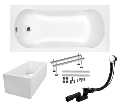 Badewanne Rechteck Acryl ARIA 130x70 Wannenträger | Ablauf & Füße GRATIS !