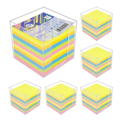 6x Zettelbox inkl. 750 Blatt farbiges Papier Memo-Würfel Notizzettel Notizwürfel