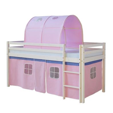 Hochbett Kinderbett Tunnel Vorhang rosa 90x200 Jugendbett Kiefer