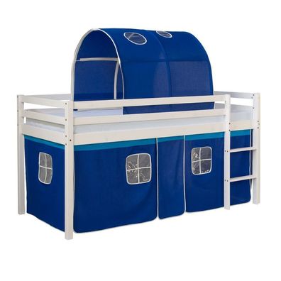 Hochbett Kinderbett Tunnel Vorhang blau 90x200 Jugendbett Kiefer