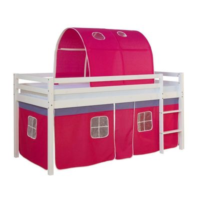 Hochbett Kinderbett Leiter Vorhang pink 90x200 Jugendbett Kiefer