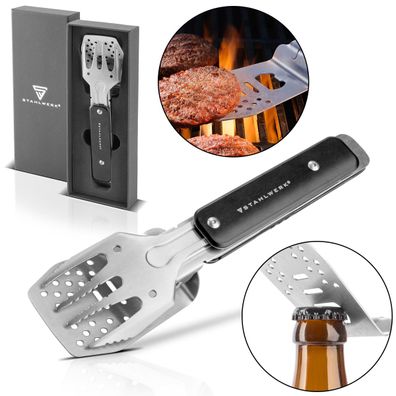 Stahlwerk BBQ Multitool Grillbesteck mit Grillzange Grillgabel Grillwender