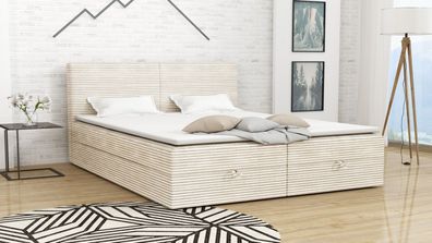 VELAR Boxspringbett mit bettkasten und Topper "Sztruks 1", 140/160/180 x 200 cm