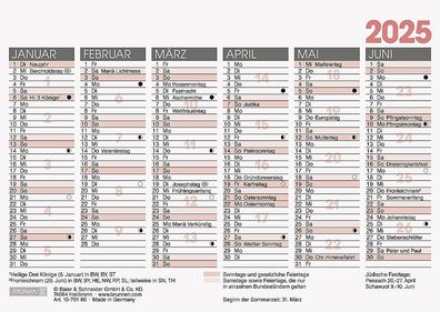 2025 Brunnen Tafelkalender A6 1S/6Monate