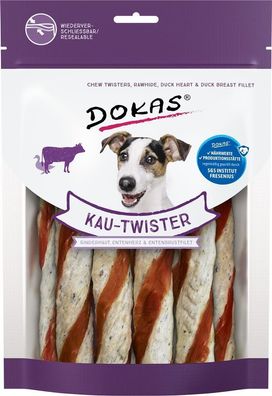 DOKAS - Kau-Twister Rinderhaut, Entenherz & Entenbrust (1 x 200g)