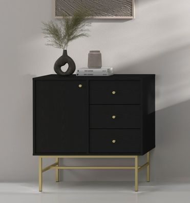 FURNIX Kommode Tonkin 814 Sideboard mit drei Schubladen und Gestellbeine Schwarz