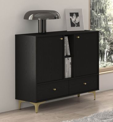 FURNIX Kommode Tonkin Sideboard mit Schubladen und Sternbeine Schwarz