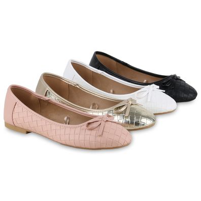 VAN HILL Damen Klassische Ballerinas Schleifen Leder-Optik Schuhe 839990