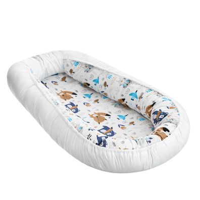 Babynest Kindernest Baumwolle Set für Neugeborene mit Matratze und Kissen mit Tieren