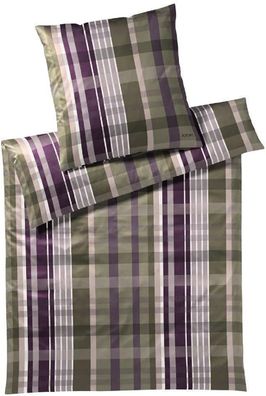 Joop! Mako-Satin Bettwäsche 155x220 Checks ivy Karo grün pflaume 4098-4