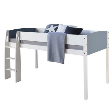 Hochbett Spielbett Kinderbett Leiter 90x200 massiv Jugendbett weiß grau 1845