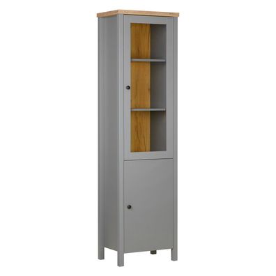 Vitrine Highboard Grau Schrank Modern Wohnzimmerschrank Holz Natur Vitrinenschrank