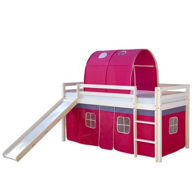 Hochbett Spielbett Kinderbett Rutsche Vorhang pink 90x200 Jugendbett Kiefer 1569