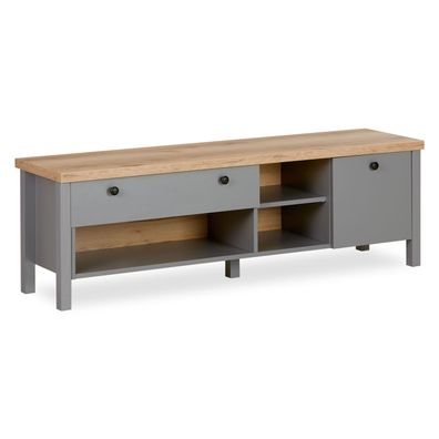 TV Board TV-Schrank Grau 146,5 cm Lowboard Unterschrank Holz Natur Sideboard Ferns