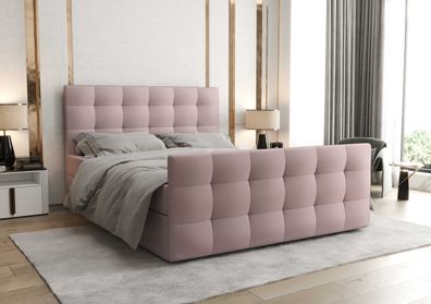 FURNIX Boxspringbett MULAN 2 140x200 gepolstertem Kopf- Fußteil CO14 Rosa