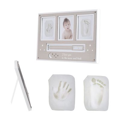 B-Ware Cangaroo Baby Hand- und Fußabdruckset, Fotorahmen aus Holz, beige