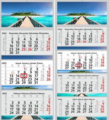 3 / 4 Monatskalender 2025 Wandkalender Fotokalender Bürokalender Kalender Malediven