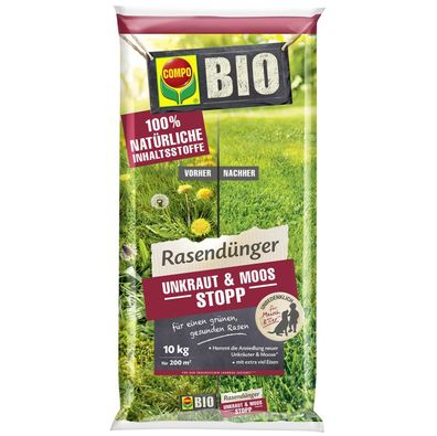 COMPO BIO Rasendünger Unkraut & Moos Stopp 10 kg für 200 m²