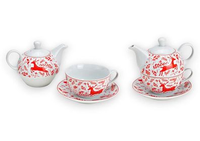 Teekannen-Set Hirsch Dekor aus Porzellan, 3er Set
