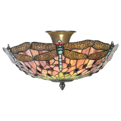 LumiLamp Deckenlampe Tiffany Ø 40x23 cm Rosa Metall Glas Halbkreis Libelle
