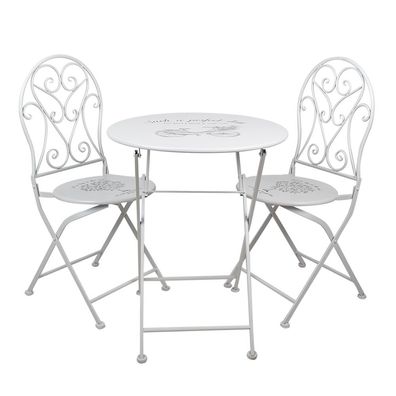 Clayre & Eef Bistro-Set Bistrotisch Bistrostuhl 3-Teilig Ø 60x70 Weiß Eisen