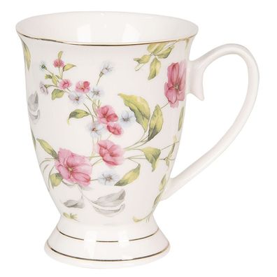 Clayre & Eef Tasse 200 ml Rosa Weiß Porzellan Rund Blumen (Gr. 11x8x10 cm / 300 ml)