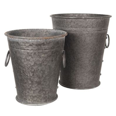 Clayre & Eef Dekoration Eimer 2er Set Grau Metall (Gr. (2) Ø 37x42 / 32x35 cm)