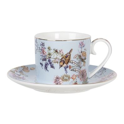 Clayre & Eef Tasse mit Untertasse 220 ml Blau Porzellan Rund Blumen