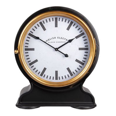 Clayre & Eef Stehende Uhr 42x52 cm Schwarz Metall Rund (Gr. 42x13x52 cm / 1xAA)