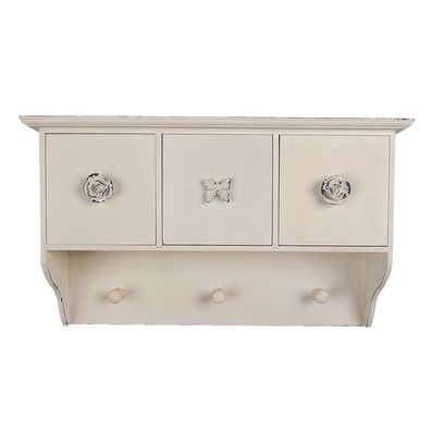 Clayre & Eef Wandgarderobe 3 Haken 41x12x24 cm Weiß MDF Kunststoff Rechteck Blumen